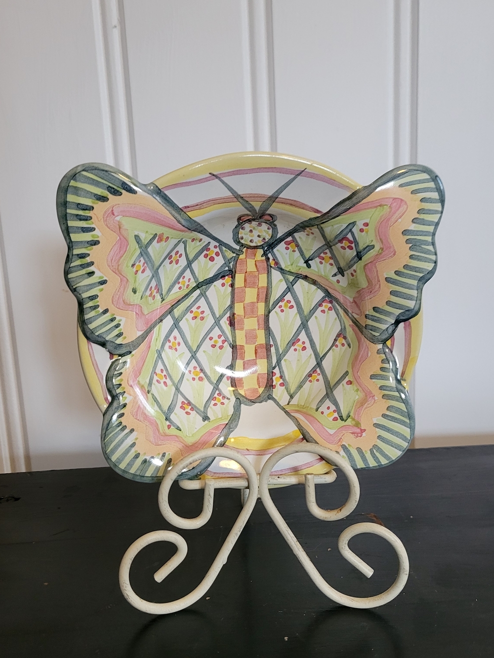 MacKenzie-Childs Butterfly Decorative Dish - Yellow, Pink, Green